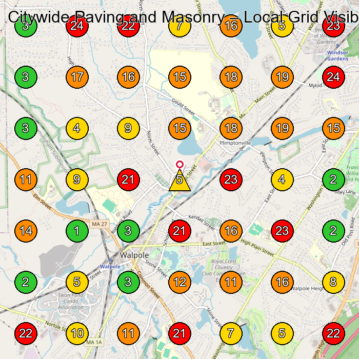 Citywide Paving and Masonry Masonry Contractor GeoGrid ranking map for Walpole MA